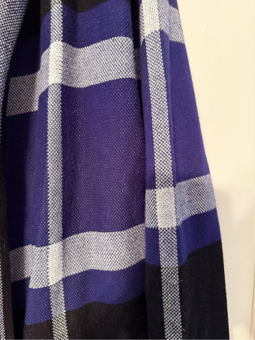 Anne Klein Open-Front Plaid Long Cardigan in Black and Purple - Picture 2 of 7